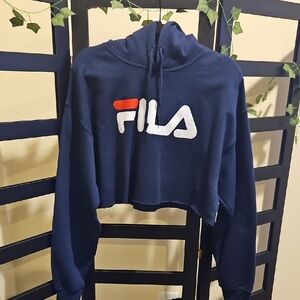 FILA Vintage Navy Blue Cropped Hoodie